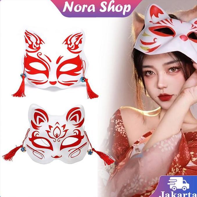 HASQUINE Topeng Kitsune Fox Topeng Rubah Jepang Kitsune Mask Topeng Cosplay Topeng Fox Mask