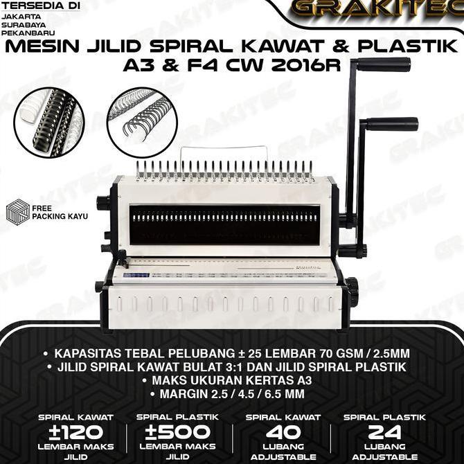 Grakitec Mesin Jilid Spiral CW2016R Kombinasi Kawat 3:1 Bulat  & Jilid SPiral Plastik Premium GRAKIT
