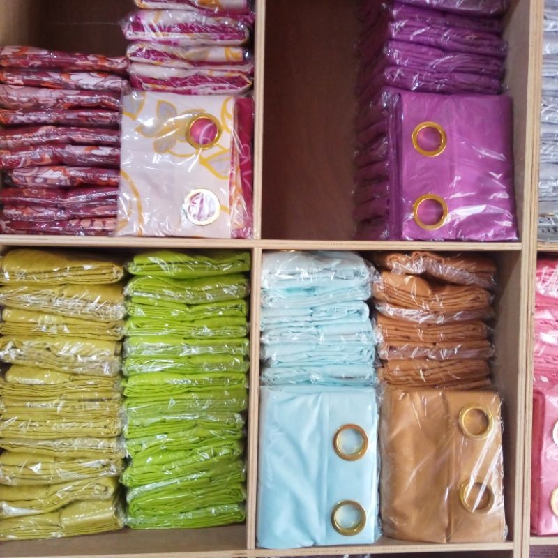 Gorden Pintu Jendela Polos Embos Ring 12 Murah Tirai Warna Biru Coklat Maroon Hijau Putih Hitam Abu 
