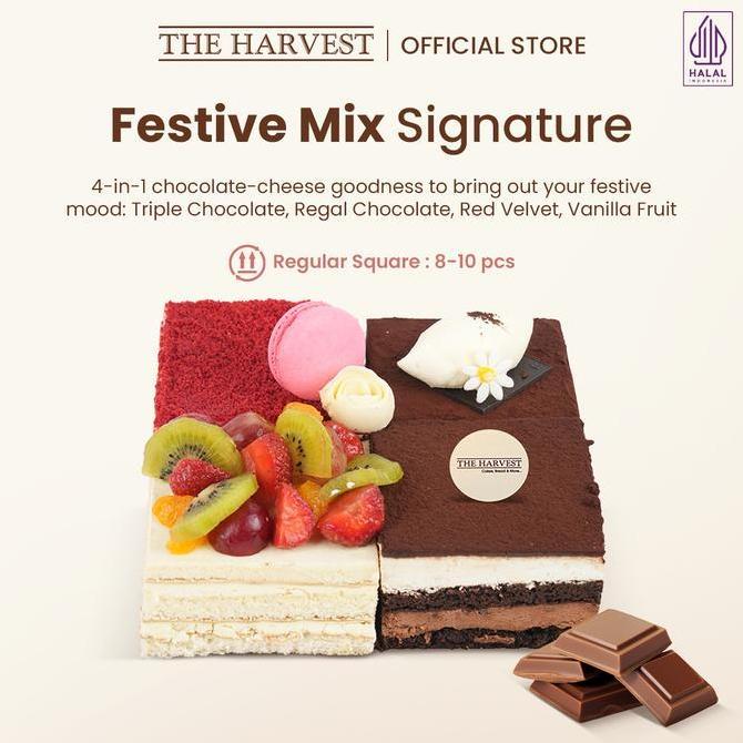 Festive Mix Signature Regular Square | Kue Ulang Tahun Rasa Dengan Pilihan 4 Rasa Coklat Keju Dan Bu