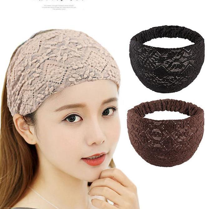 Bando Bandana Lebar Wanita Renda Korea / Headband Lebar Korea / Bandana Lebar Korea