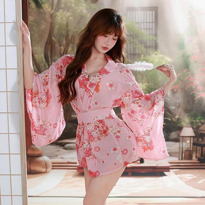 OARINAX Lingerie Sexy kimono Set Cosplay Sakura Japanese Suit Satin Baju Tidur Piyama Wanita Dewasa 