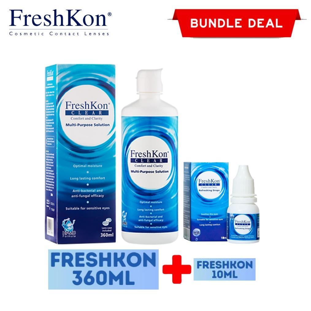 Lensza | ( Paket Cairan ) FreshKon Clear Multi Purpsose Solution 360ml & Refreshing Drops 10ml terla