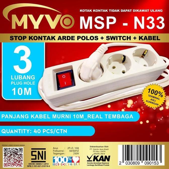 TERBARU|TERMURAH|BARU|PREMIUM|ORIGINAL|GARANSI|DISKON|PROMO MYVO STOP KONTAK 3 LUBANG + KABEL 10 MET