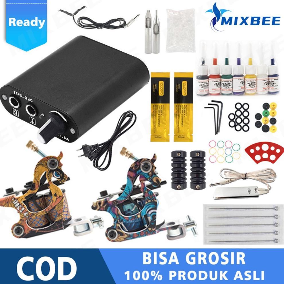 NEW Penjual Laris Mesin Tembak PRO 2 Kit Tato lengkap Pemula Set Sumber Daya Listrik Tinta 7 Warna [