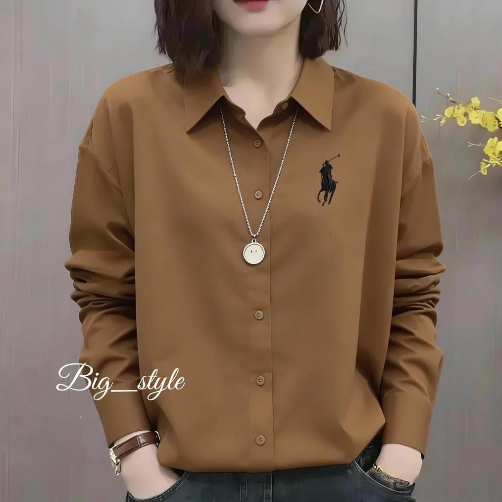 original atasan kemeja wanita polo strip elengan panjang / kemeja kerja wanita / polo shirt long sle