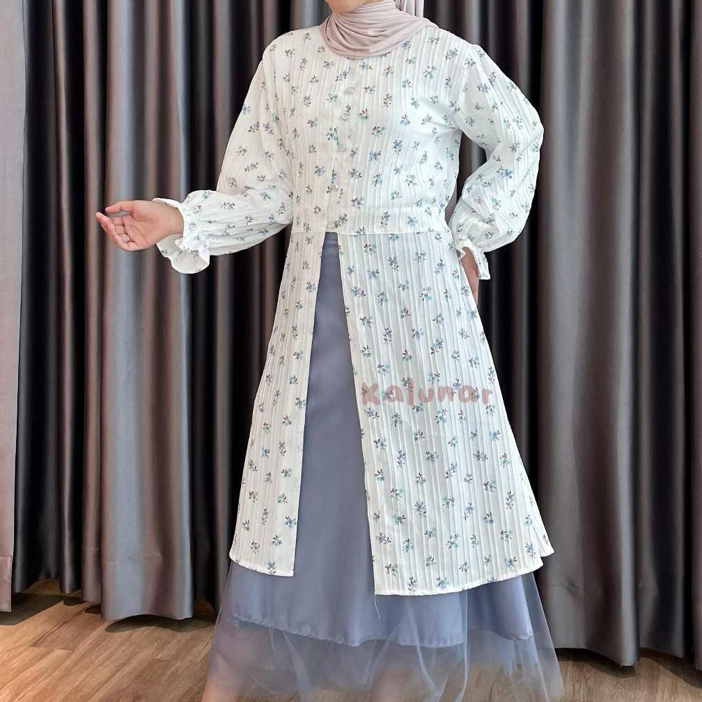 bestpromo [ready stock] kalunar - daisy tunik lebaran kondangan (atasan gamis wanita motif bunga mod