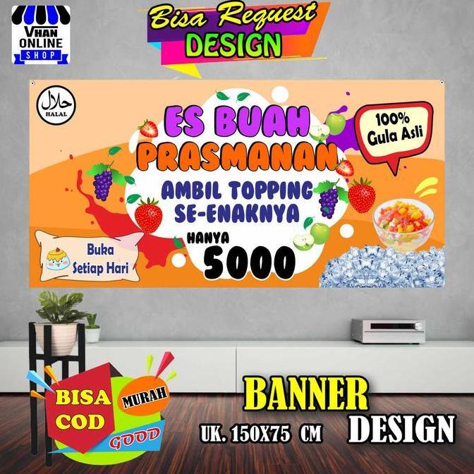 Ready  Spanduk Banner Es Buah Prasmanan, Es Buah Viral, Keren, Simple