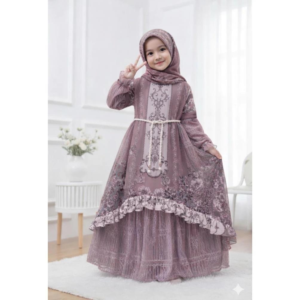 BEST DEALS Gamis Ceruty Babydoll Mix Brokat Chantilly Untuk Anak Perempuan Usia 3-12 Tahun Free Hija