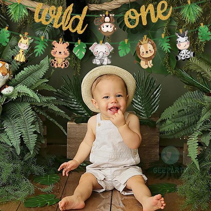 Ready  1 Set Spanduk Ulang Tahun Hewan Hutan Spanduk Wild One Untuk Dekorasi Pesta Ulang Tahun Safar