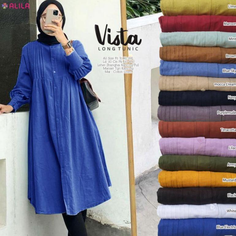 SUPER DEAL Vista Long Tunik Bahan Cotton Linen Import Ori Berlabel ALILA/Long Tunik Katun Polos Ld 1