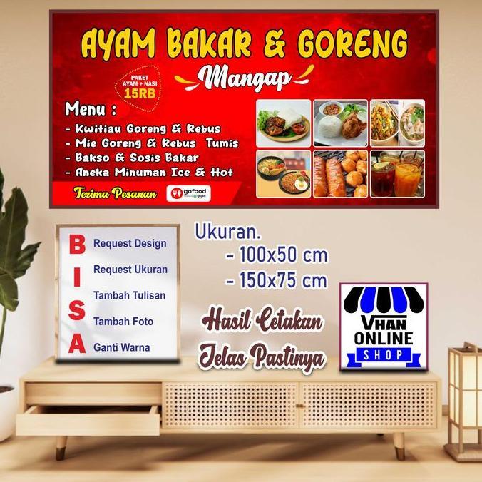 Ready  Cetak Spanduk Banner Jualan Ayam Bakar dan Ayam Goreng