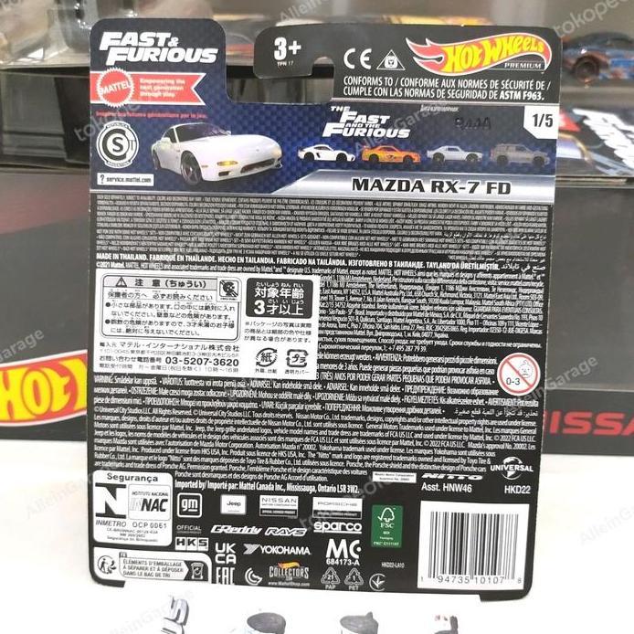 New  Hotwheels 95 Mazda Rx 7 fast furious Putih