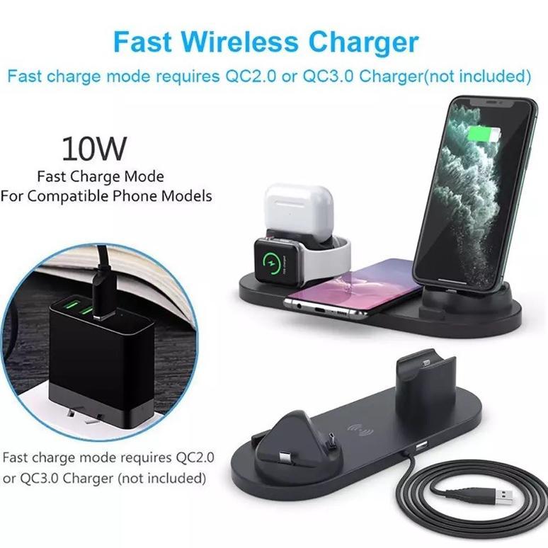 CUCI GUDANG ELAVO 6 in 1 wireless charging Dock handphone 10W HP iphone 11 12 13 14 15 16 17 Pro max