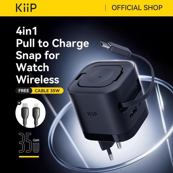 Halan- Kiip Wh30 3In1 Adapter Fast Charger Gan 35W Retractable Cable Built In Magnetic Wireless Watc