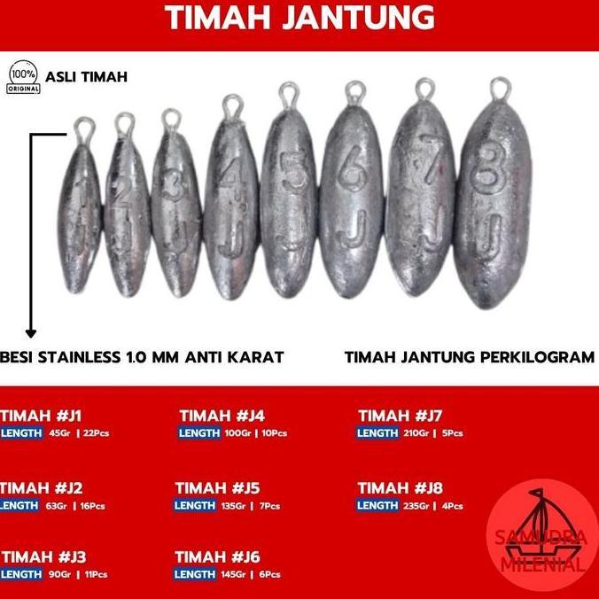 Timah Jantung / Timah Pemberat Pancing Jaring BAGUS Ukuran J5 J6 J7 J8