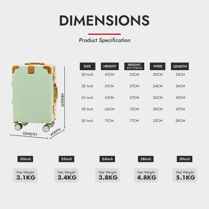 Halan- Roaming Koper T088 Kabin Size 20 Inch Sd Bagasi Size 28 Inch Aluminium Frame Tsa Lock 4 Roda 