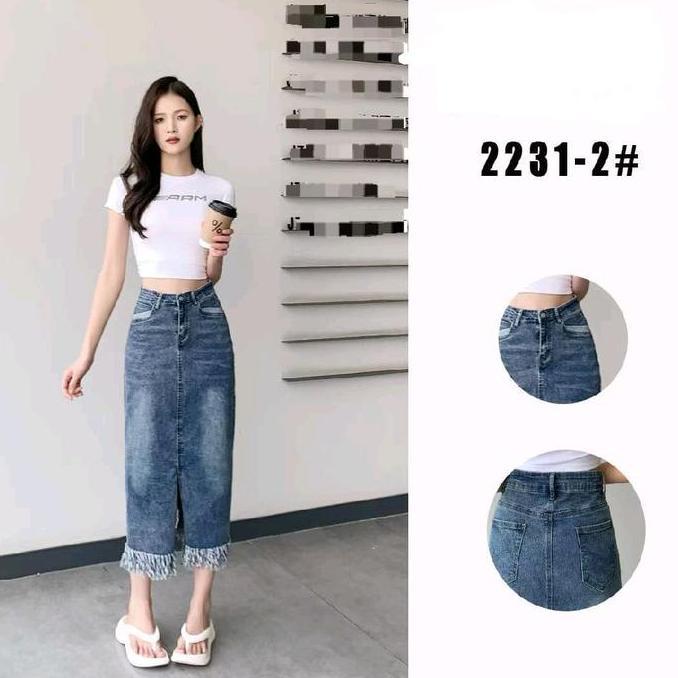 Rok Jeans Rawis Carla Stretch  Belah Depan Bawahan Wanita