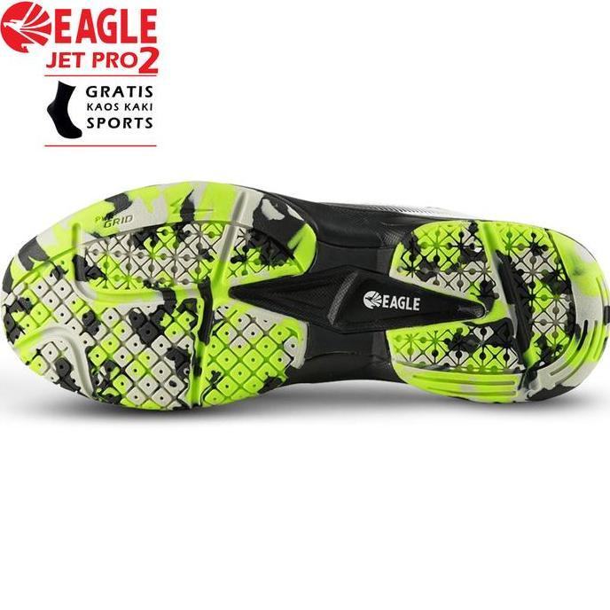 Sepatu Badminton Eagle Jet Pro Original Warna Putih Lime Sepatu Bulu Tangkis Eagle