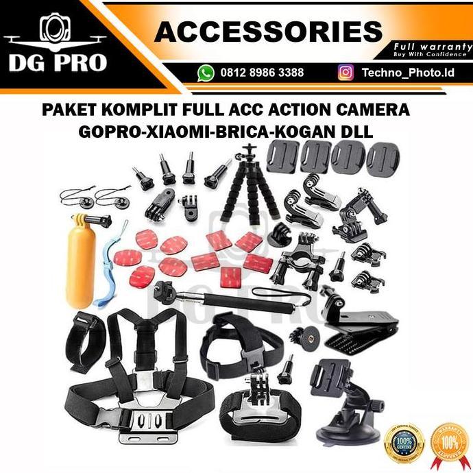 NEW PAKET KOMPLIT FULL SET AKSESORIS ACTION CAM COMPATIBLE FOR GOPRO BRICA XIAOMI KOGAN ORI