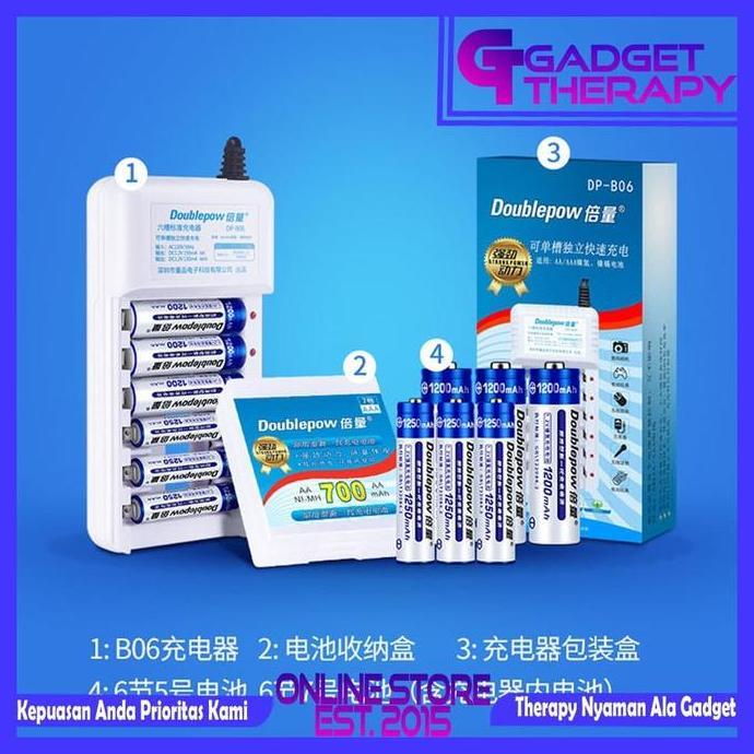 NEW DOUBLEPOW CHARGER CASAN BONUS 6 BATERAI AA RECHARGEABLE 1200MAH ORI