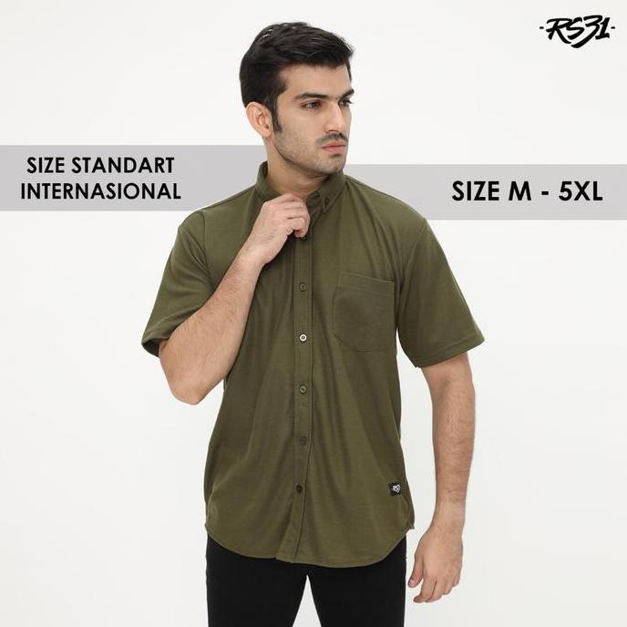 RS31 Baju Kemeja Lebaran Michigan Shirt Army Basic Cowok Jumbo - Kemeja Polo Pria Dailywear Lengan P