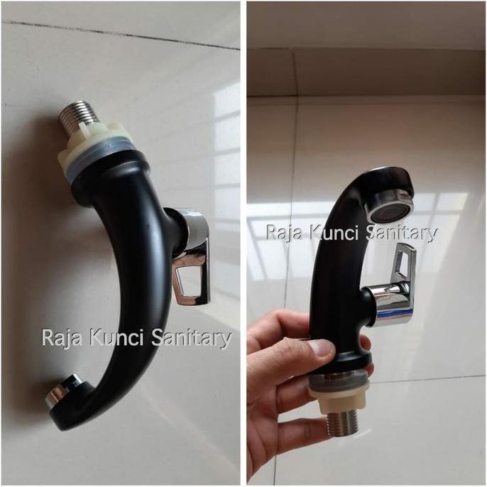 TERBARU - Kran Wastafel Hitam/Kran Tembok Hitam/Kran Dinding Hitam -DINGIN