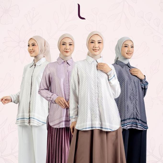 HARGA TERBAIK - Elzatta Tunik Kemeja Motif Muslim Wudhu dan Busui Friendly Tunik Border Monogram