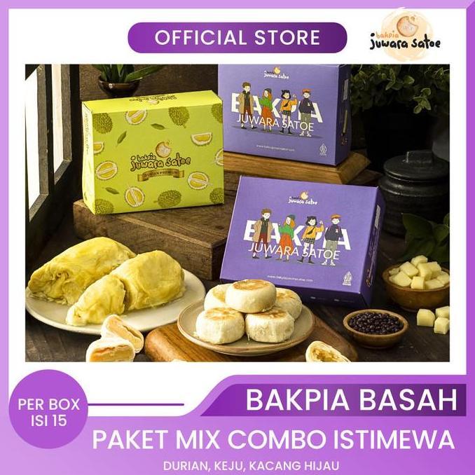 JUWARA SATOE [ 3 BOX ] PAKET BAKPIA BASAH MIX COMBO ISTIMEWA [DURIAN,KEJU,ORI] ISI 15 - OLEH-OLEH KH