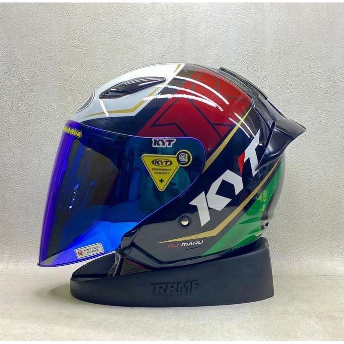 KYT DJ MARU ALL MOTIF KACA BLUE FREE SPOILER 2D & 3D - HELM KYT ORI DOT SNI HALF FACE UNTUK COWOK DA