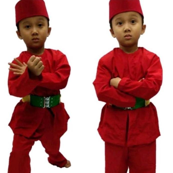 NEW PAKET SETELAN BAJU PANGSI JAWARA BETAWI ANAK + PECI + SABUK ORI