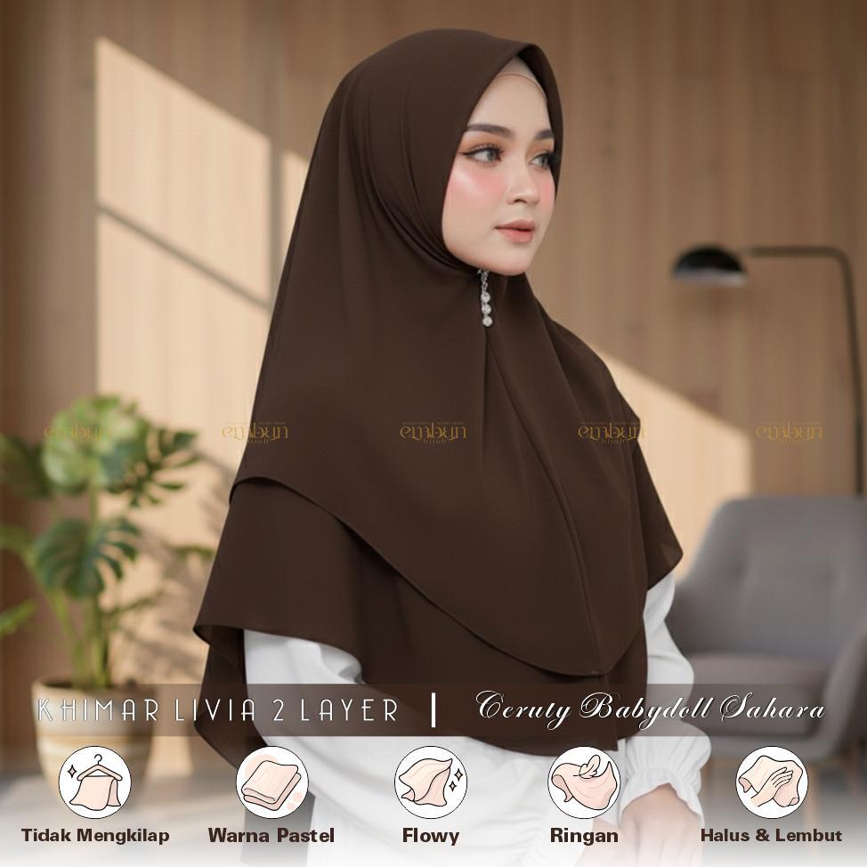 FAVORIT HIJAB KHIMAR INSTANT SYAR'I DUA LAYER PAD BUSA MAT CERUTI BABYDOLL | KERUDUNG WARNA MAHOGANY