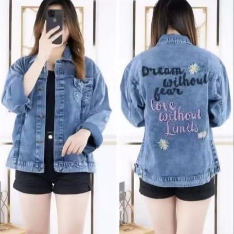 HEMAT CARYS - Jaket Wanita Vintage Denim Jeans Premium Bordir Tulisan