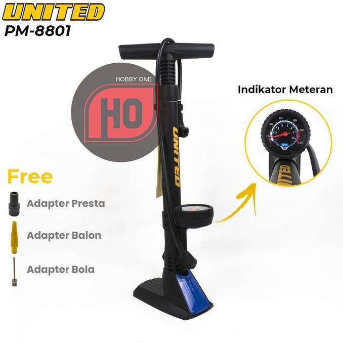 Pompa UNITED PM-8801 Indikator Meteran Tekanan Ban Sepeda Motor Bola