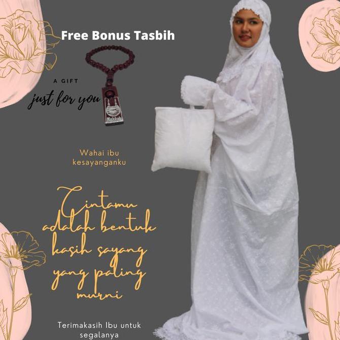 BEBAS ONGKIR - Mukena Terusan Lajuran Mewah Jepang Katun Renda Premium Putih Dewasa