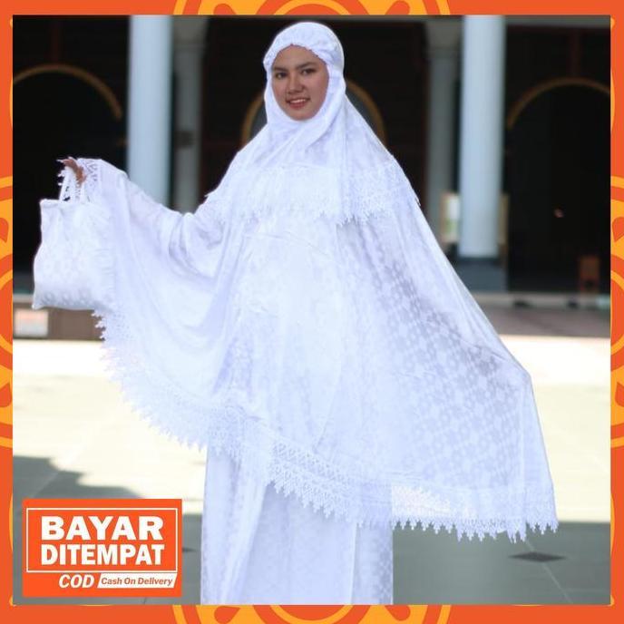 SUPER DEAL - COD mukena dewasa setelan sutra asli original sutera putih polos jumbo
