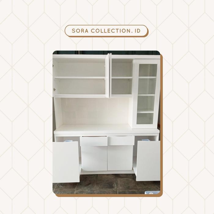 Lemari Sayur 4 Pintu Kaca Panjang Minimalis / Lemari Dapur Blockboard
