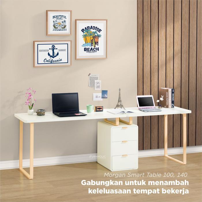 iFURNHOLIC Morgan Smart Table 140 + Cabinet I Meja Belajar Minimalis I Meja Kerja L Kayu I Furniture