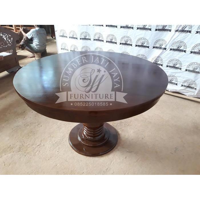 meja makan jati, meja makan bundar, meja jati