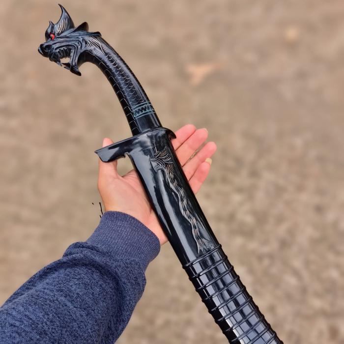Golok Fulltanduk Ukir Naga, Bilah Baja Per 30cm