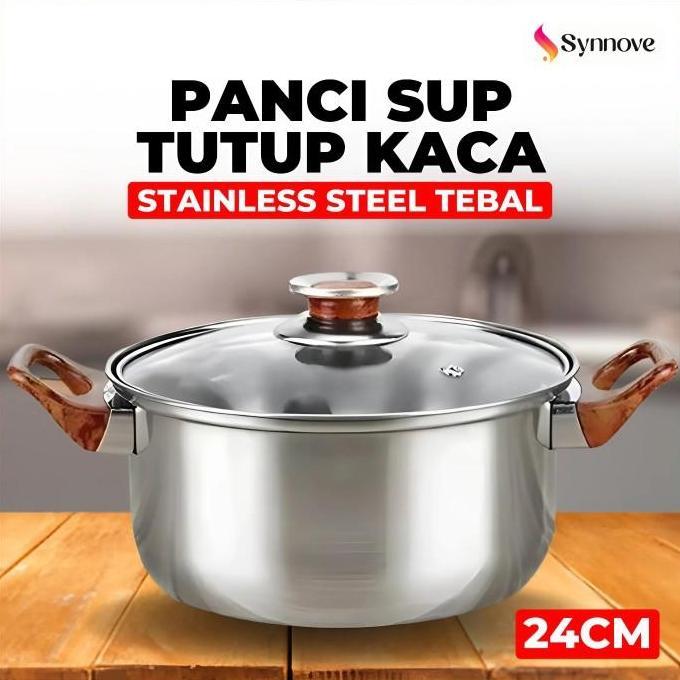 Panci Stainless Steel Pan Tebal  Food Grade Panci Sup Sop  Panci Sayur Tutup Kaca Panci Susu Stainle