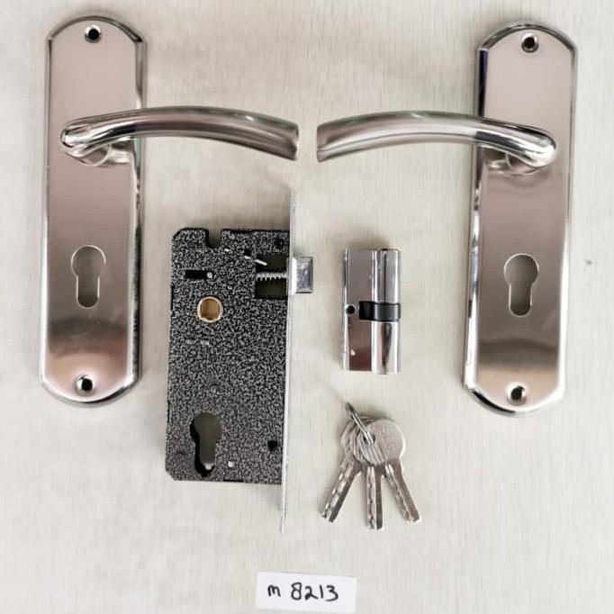 Handle Gagang Kunci Pintu Tanggung Bulat Aluminium Soligen SET CP / GP