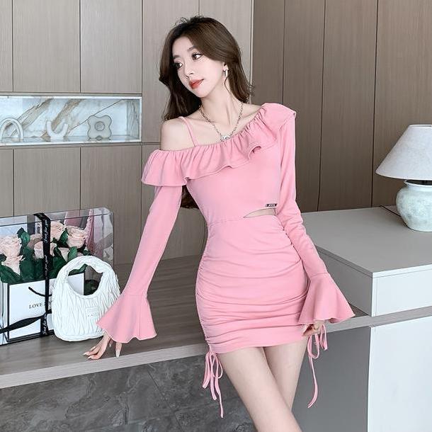 MALUKSHURE 9142 pink dress party mini fairy dress korean style dress casual summer pantai pendek wan