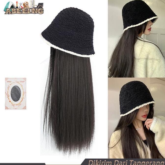 MALUKSHURE Topi Ada Rambut Palsu Topi Wig Wanita Hair Extension Rambut Panjang
