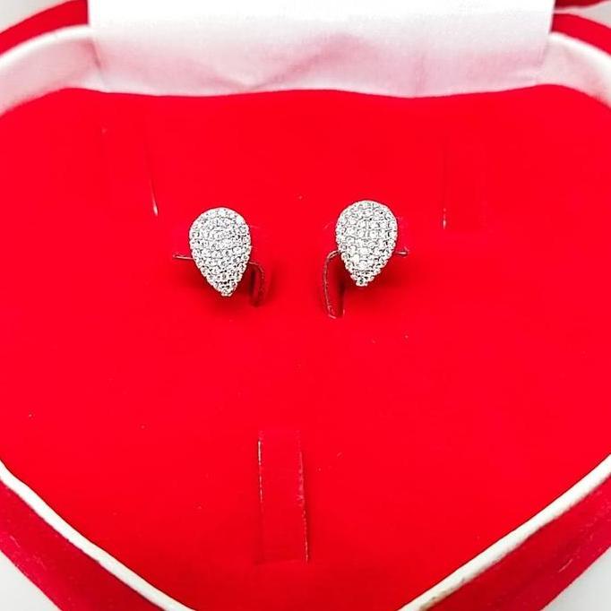 Giwang tusuk oval mpp perak 925/silver asli lapisan emas putih 24k.