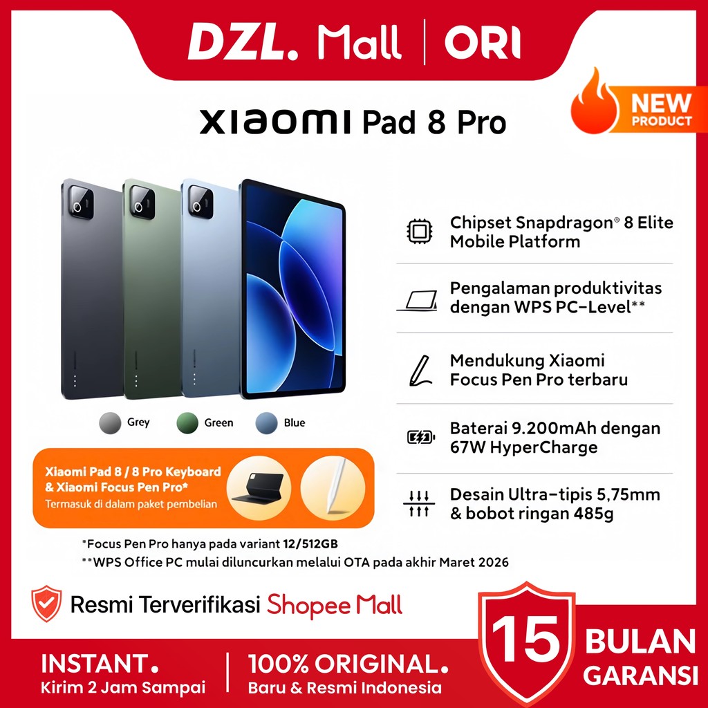 DZL - Tablet XIAOMI Pad 8 Pro 12/512 8/256 GB Original Resmi Official Store Tab Penerus Pad 7 Pro