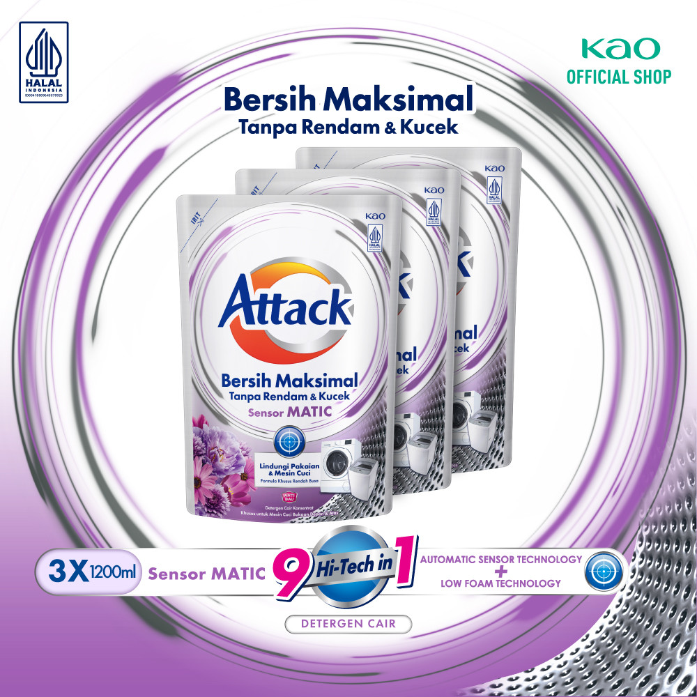 Attack Sensor Matic Deterjen Cair Semua Mesin Cuci 1200 mL Triplepack
