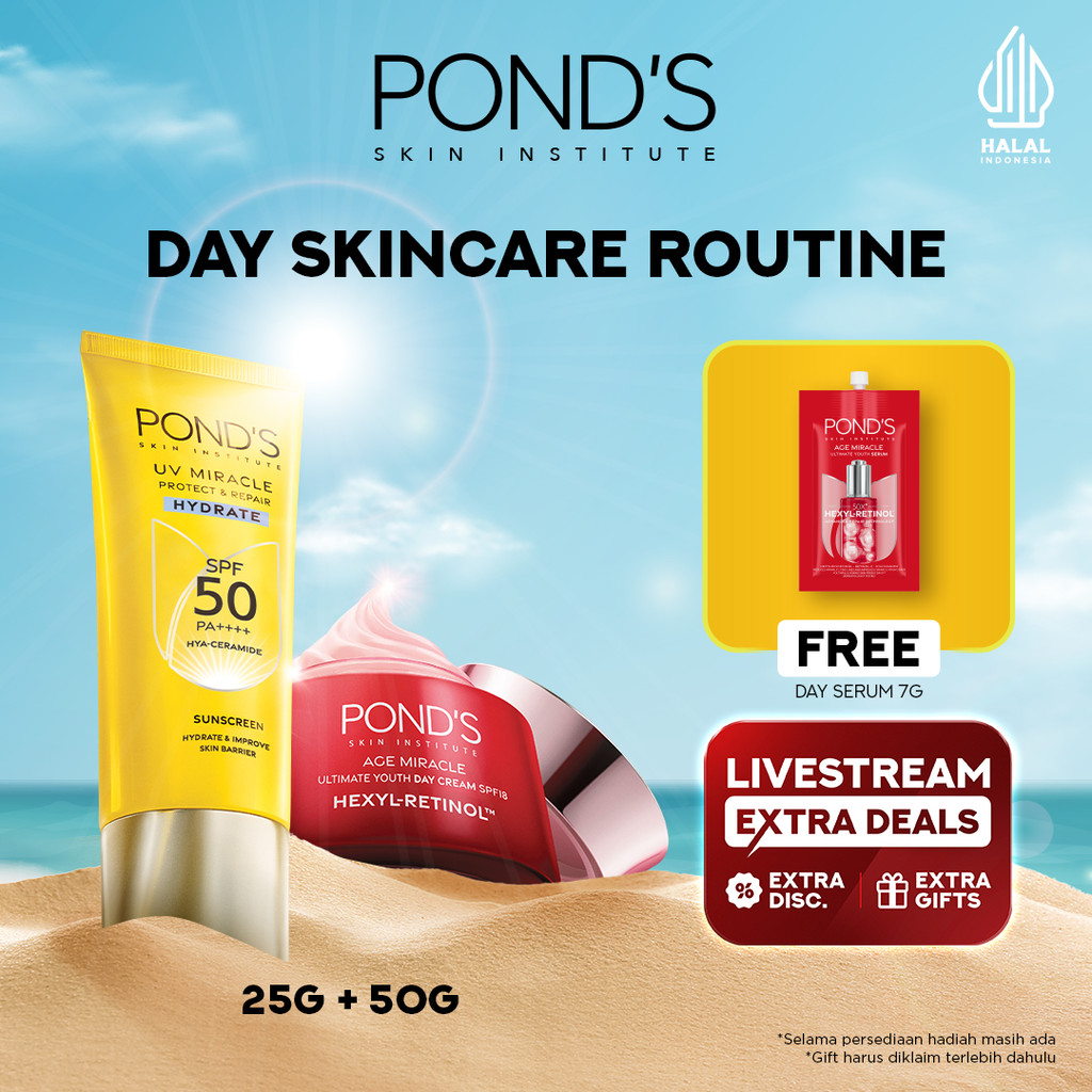 [Day Skincare Routine] POND'S Age Miracle Day Cream 50gr & UV Miracle Hydrate SPF 50 25gr