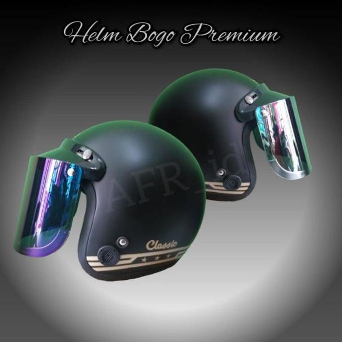 Hlm Helem Bogo Retro Dewasa Helm Classic Kaca Datar Silver Pelangi