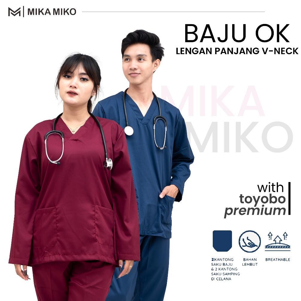 Promo Mikamiko - Baju Ok Dokter [Gratis Bordir Nama] Baju Oka Lengan Panjang Scrub Perawat Stenen Bi